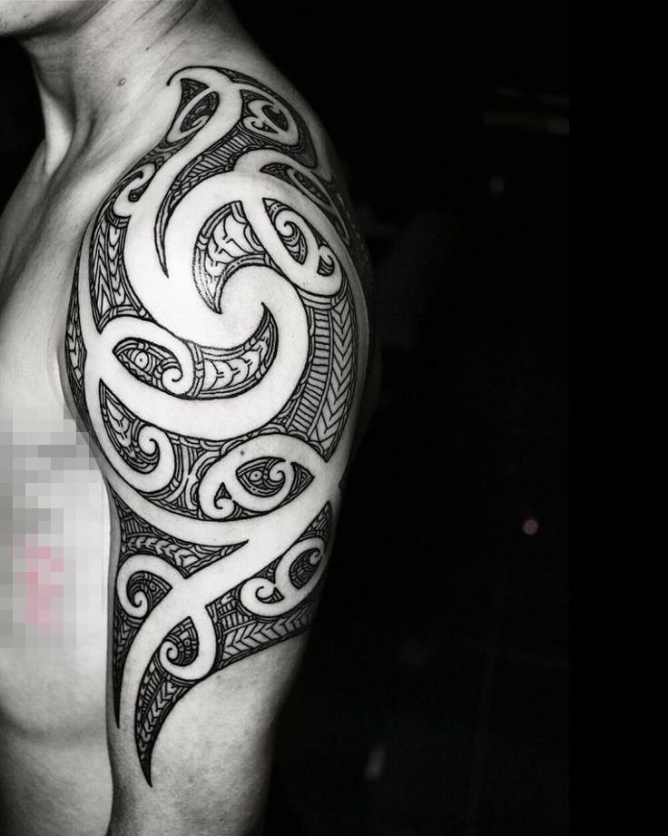 点击大图看下一张：男生手臂上黑色素描点刺技巧创意个性花臂纹身图案