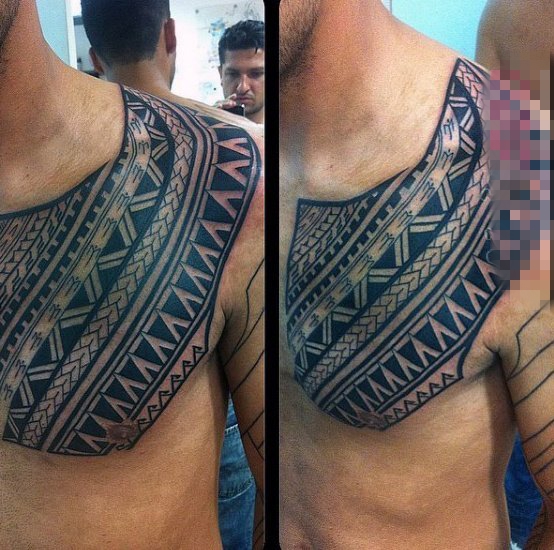 点击大图看下一张：男生手臂上黑色线条几何元素创意花纹花臂纹身图案