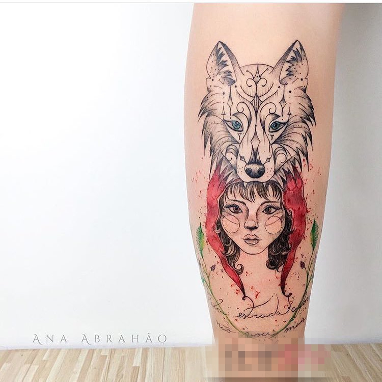点击大图看下一张：多款关于狼头的黑色素描点刺技巧创意个性纹身图案