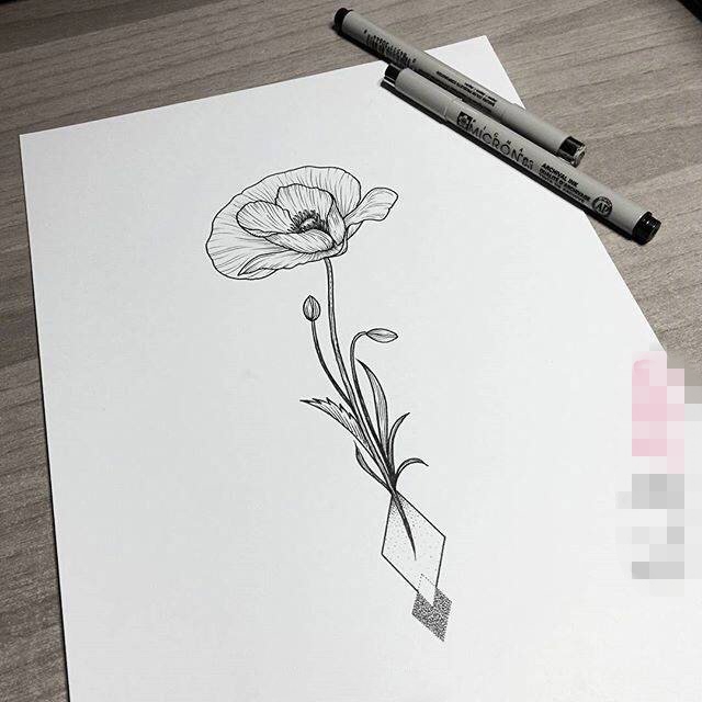 点击大图看下一张：简洁的黑色植物素材抽象线条花朵纹身手稿