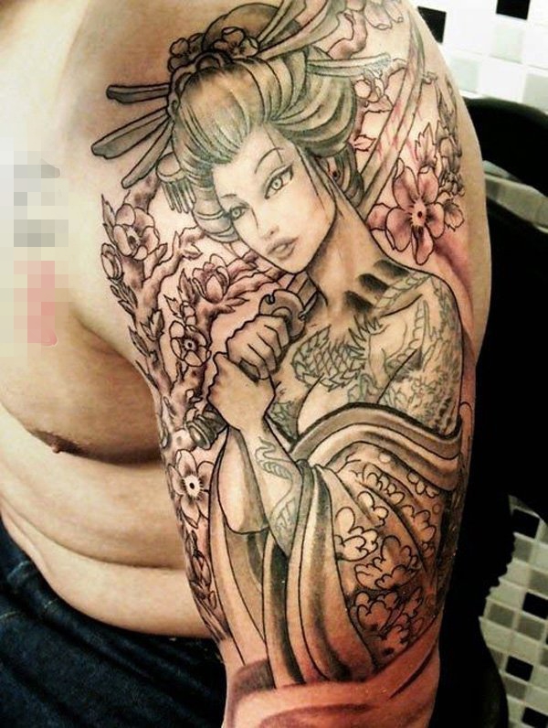 点击大图看下一张：日本文化经典唯美艺妓创意个性纹身图案