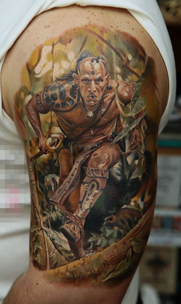 点击大图看下一张：多款手臂上的创意个性霸气战士纹身图案