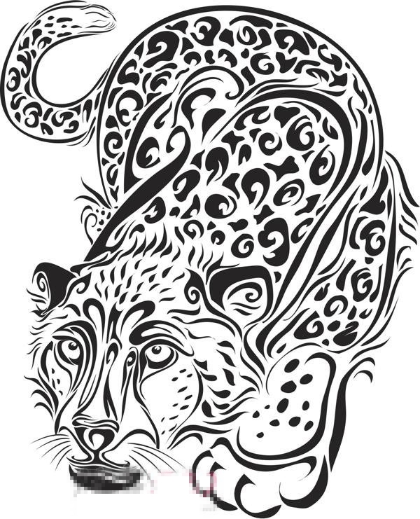 点击大图看下一张：黑色线条创意花纹动物豹子纹身手稿