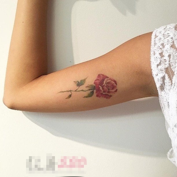 点击大图看下一张：女生手臂上彩绘水彩唯美文艺小清新玫瑰纹身图片