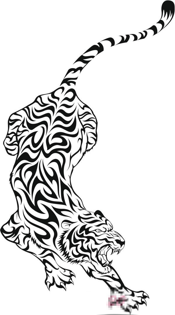 点击大图看下一张：霸气的黑色抽象线条小动物老虎纹身手稿