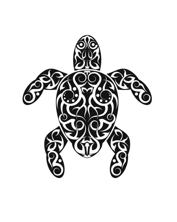 点击大图看下一张：可爱的黑色几何线条小动物乌龟纹身手稿