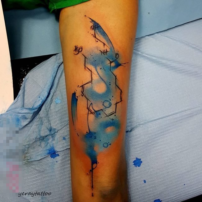 点击大图看下一张：女生手臂上彩绘水彩泼墨抽象纹身图片