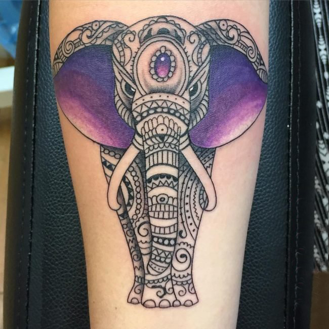 点击大图看下一张：多款创意个性的唯美花纹民族风味动物大象纹身图案