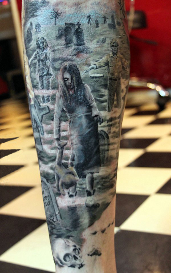 点击大图看下一张：多款创意惊悚恐怖的僵尸纹身图案