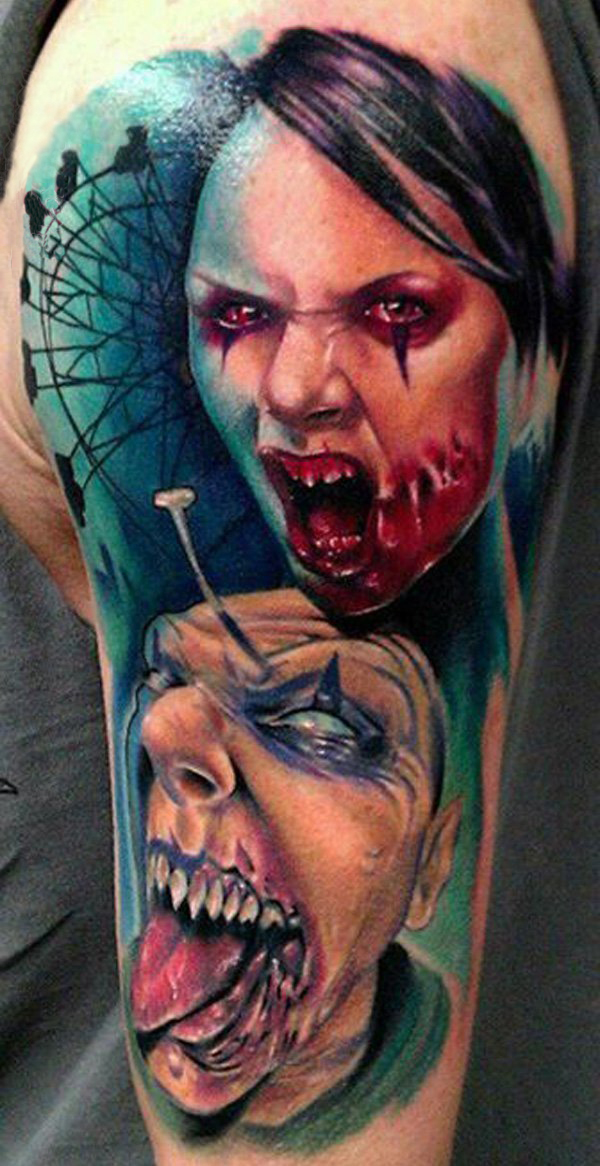 点击大图看下一张：多款创意惊悚恐怖的僵尸纹身图案