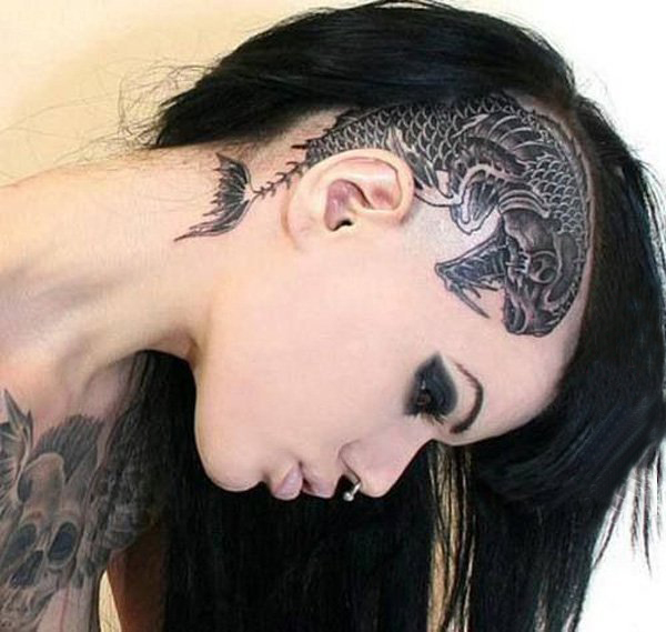 点击大图看下一张：多款帅气的黑色点刺抽象线条头部纹身图案