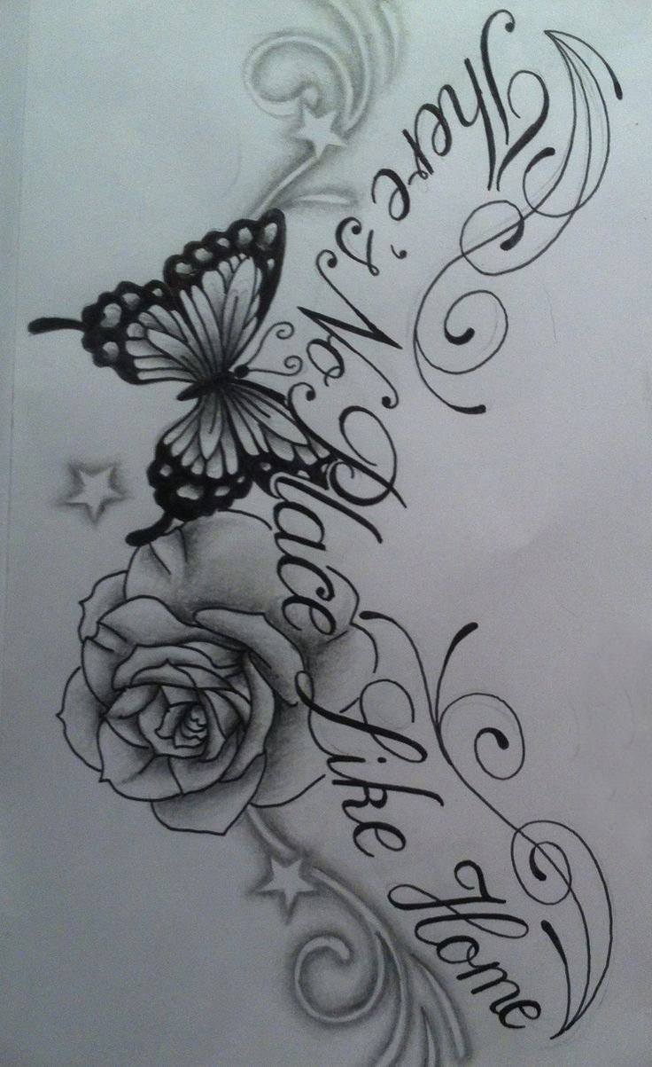 点击大图看下一张：黑灰素描创意唯美蝴蝶和玫瑰纹身手稿
