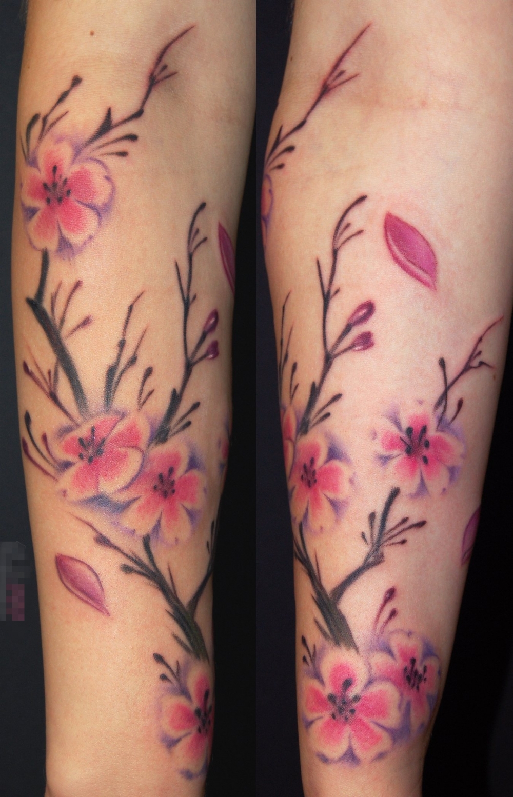 点击大图看下一张：女生手臂上彩绘水彩文艺唯美花朵纹身图片
