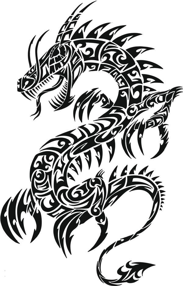 点击大图看下一张：霸气的黑色抽象线条小动物龙纹身手稿