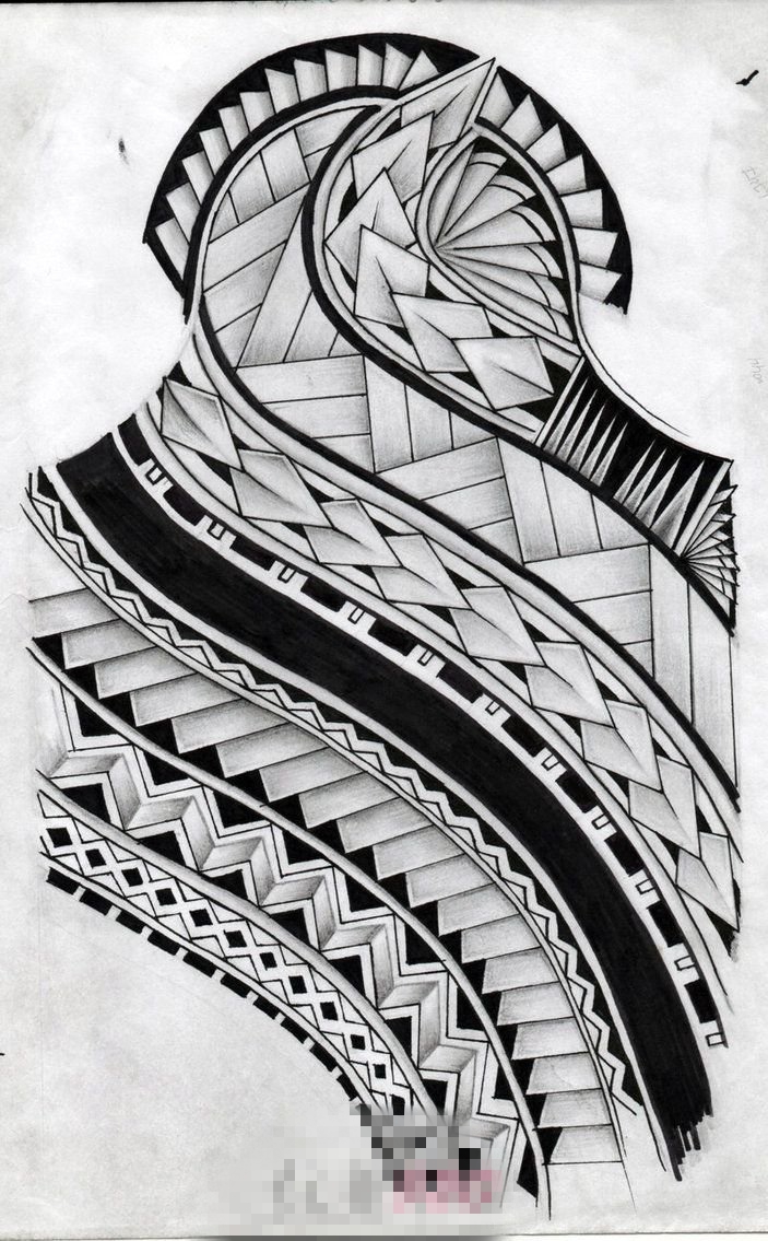 点击大图看下一张：黑灰素描创意几何元素霸气花纹纹身手稿