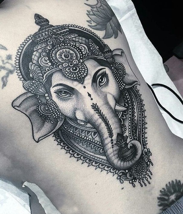 点击大图看下一张：多款创意的民族元素文艺唯美精致大象纹身图案
