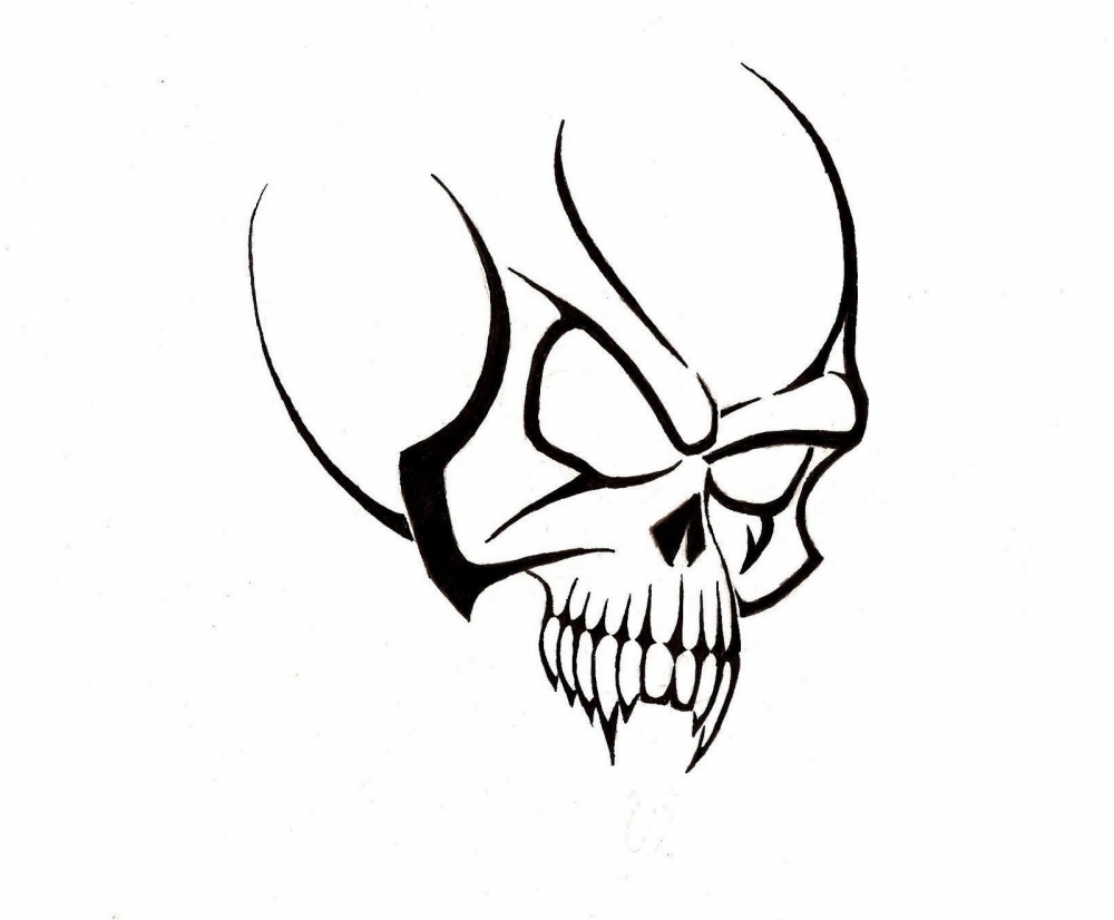 点击大图看下一张：黑色线条创意霸气骷髅纹身手稿