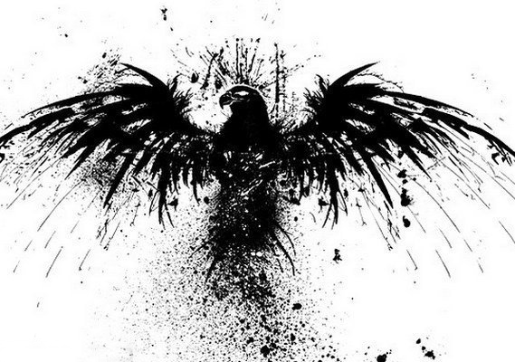 点击大图看下一张：创意的黑色泼墨抽象线条小动物老鹰纹身手稿