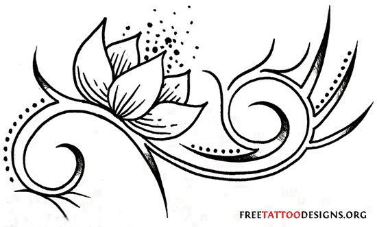 点击大图看下一张：纯洁无暇的黑色抽象线条植物莲花纹身手稿