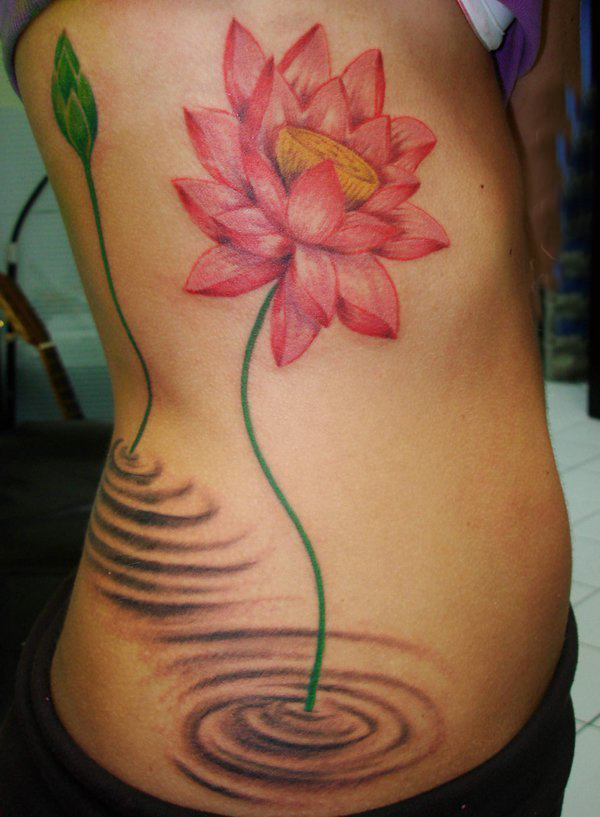 点击大图看下一张：多款关于唯美的彩绘抽象线条植物莲花纹身图案