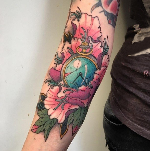 点击大图看下一张：女生手臂上彩绘水彩素描创意唯美玫瑰纹身图片