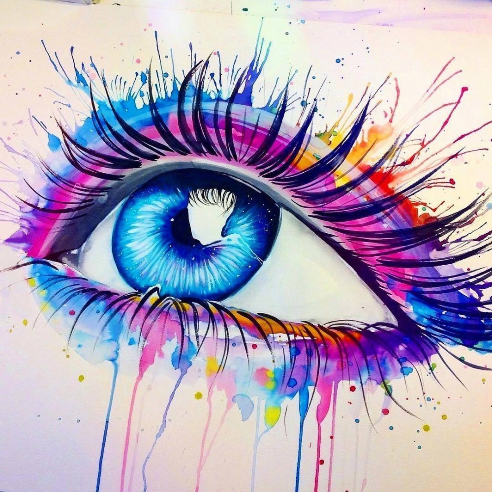 点击大图看下一张：彩绘水彩泼墨唯美梦幻眼睛纹身手稿
