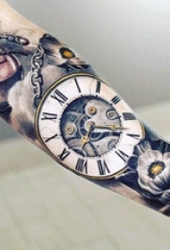 多款关于钟表的黑色素描点刺技巧精美纹身图案