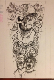 黑色线条素描创意骷髅个性霸气纹身手稿