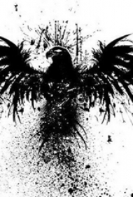 创意的黑色泼墨抽象线条小动物老鹰纹身手稿