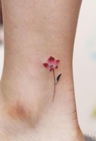 女生脚腕上彩绘清新简约花朵纹身图片