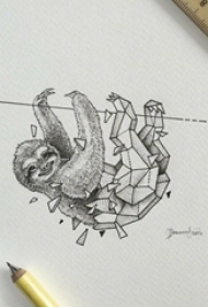 黑灰素描几何元素创意抽象动物纹身手稿