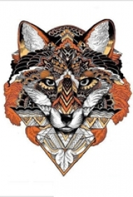 彩绘水彩创意个性花纹狼狗头纹身手稿