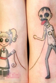 女生脚背上彩绘水彩卡通小丑纹身图案