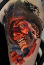 男生手臂上彩绘水彩素描创意恐怖男生人物纹身图片