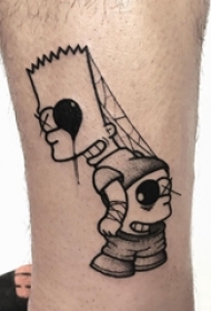 男生小腿上黑灰素描点刺技巧创意经典卡通纹身图片
