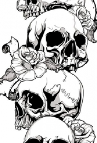 黑灰素描创意恐怖骷髅唯美玫瑰创意纹身手稿