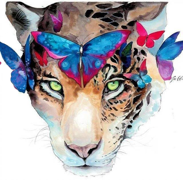 点击大图看下一张：彩绘水彩泼墨创意文艺蝴蝶豹子纹身手稿