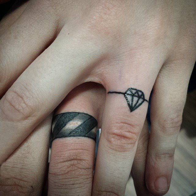 点击大图看下一张：多款文艺小清新寓意十足的情侣闺蜜手指上对戒纹身图案