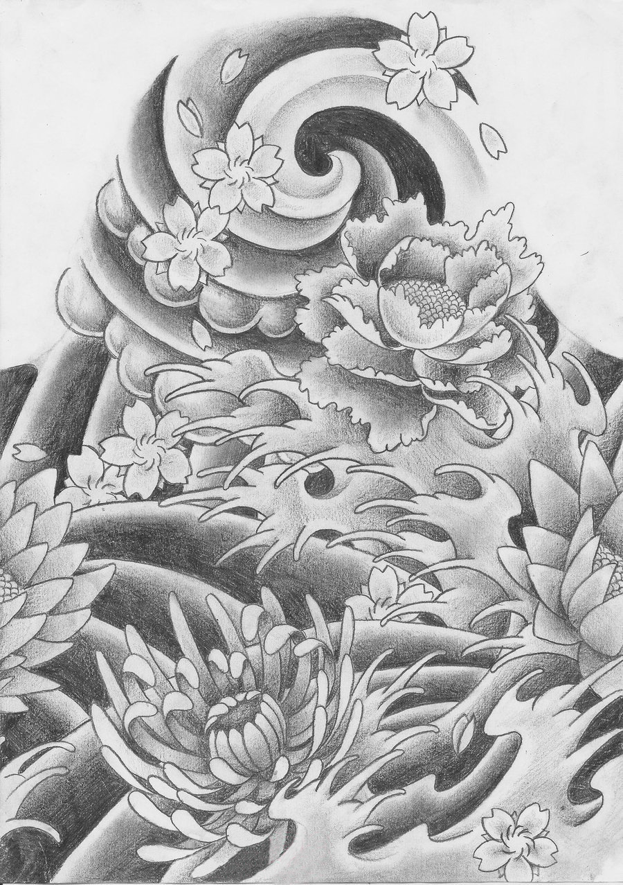 点击大图看下一张：黑灰素描创意霸气花朵图腾纹身手稿