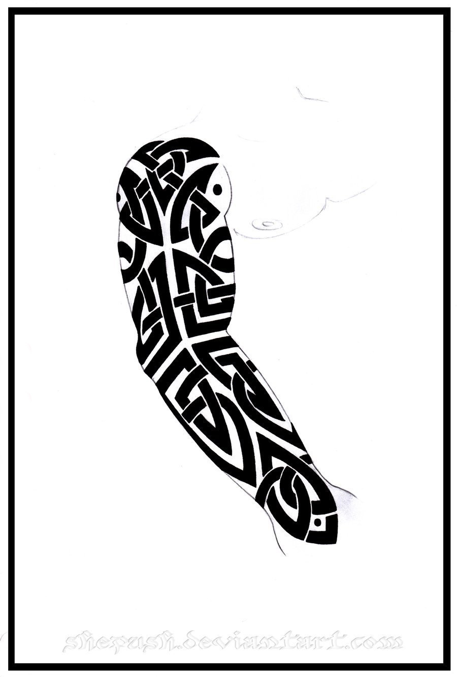 点击大图看下一张：创意的黑色几何抽象线条手臂部落纹身手稿