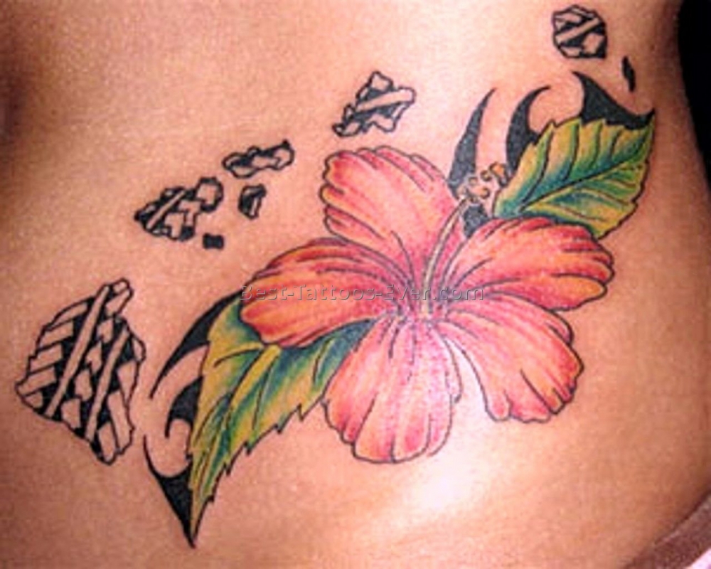 点击大图看下一张：女生背部彩绘水彩素描创意唯美花朵纹身图片