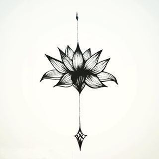 点击大图看下一张：唯美的黑色简单线条创意植物花朵莲花纹身手稿