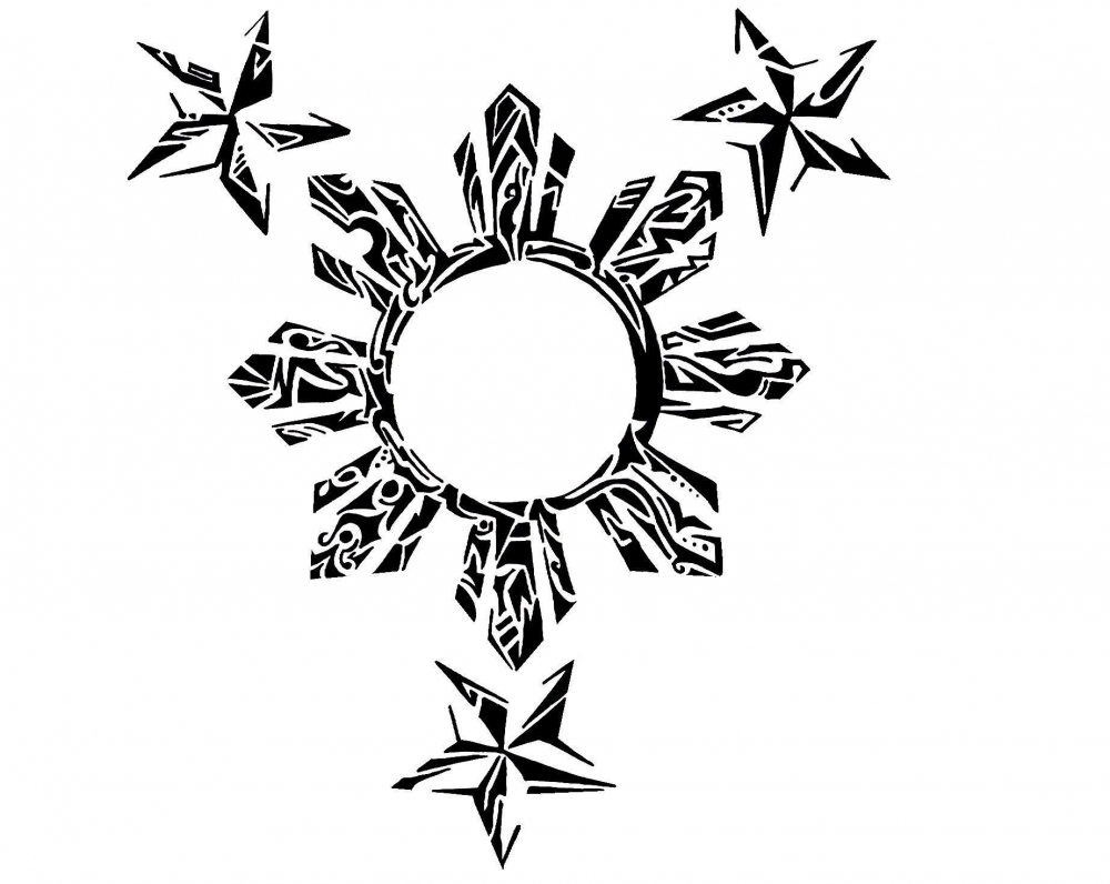 点击大图看下一张：黑灰素描创意文艺太阳和星星纹身手稿