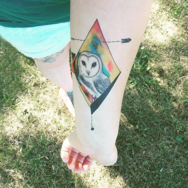 点击大图看下一张：女生手臂上彩绘水彩素描创意泼墨小鸟纹身图片