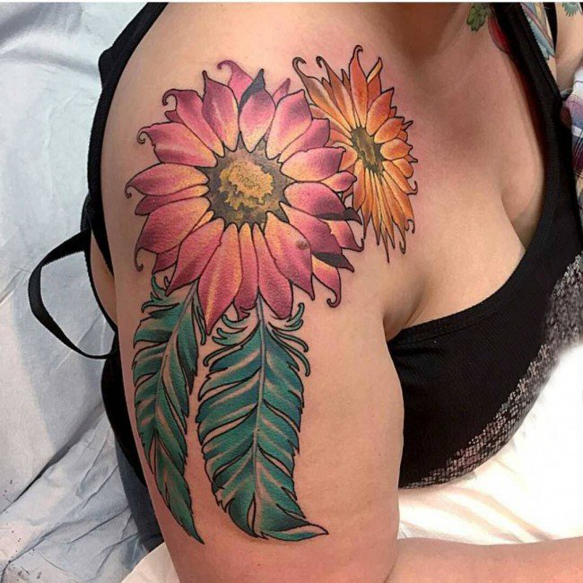点击大图看下一张：女生手臂上彩绘水彩素描创意文艺花朵纹身图片