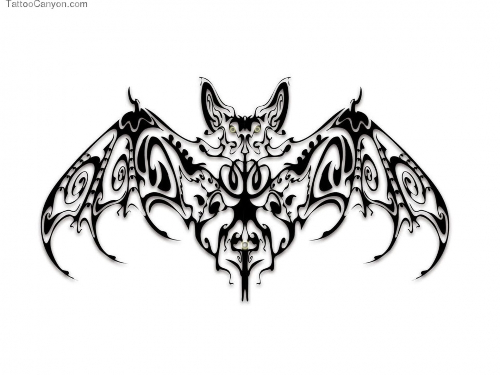 点击大图看下一张：黑灰素描创意花纹恐怖蝙蝠纹身手稿