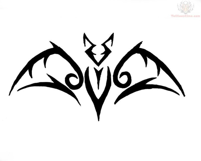点击大图看下一张：简单的黑色抽象线条创意小动物蝙蝠纹身手稿