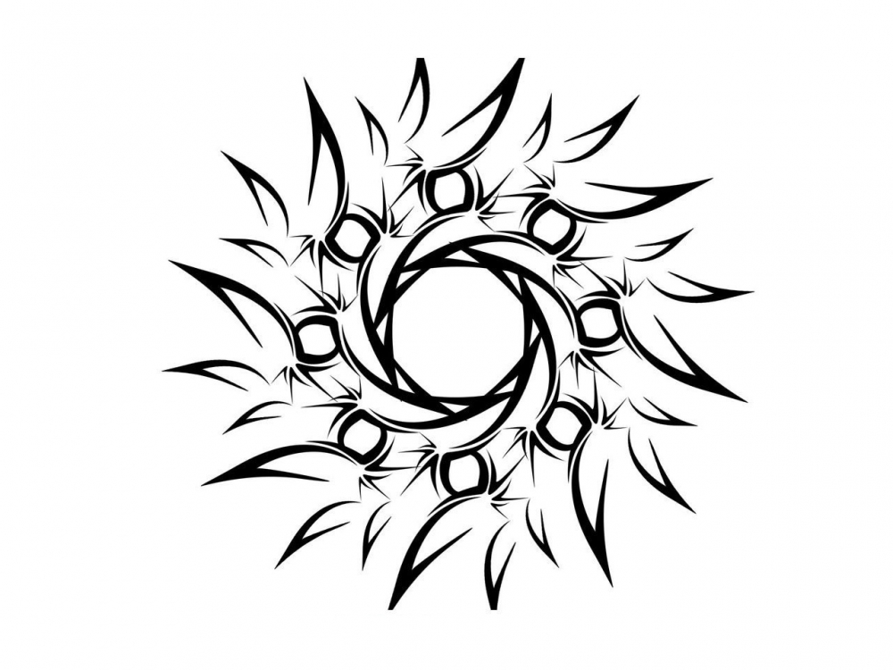 点击大图看下一张：黑色线条创意文艺太阳纹身手稿