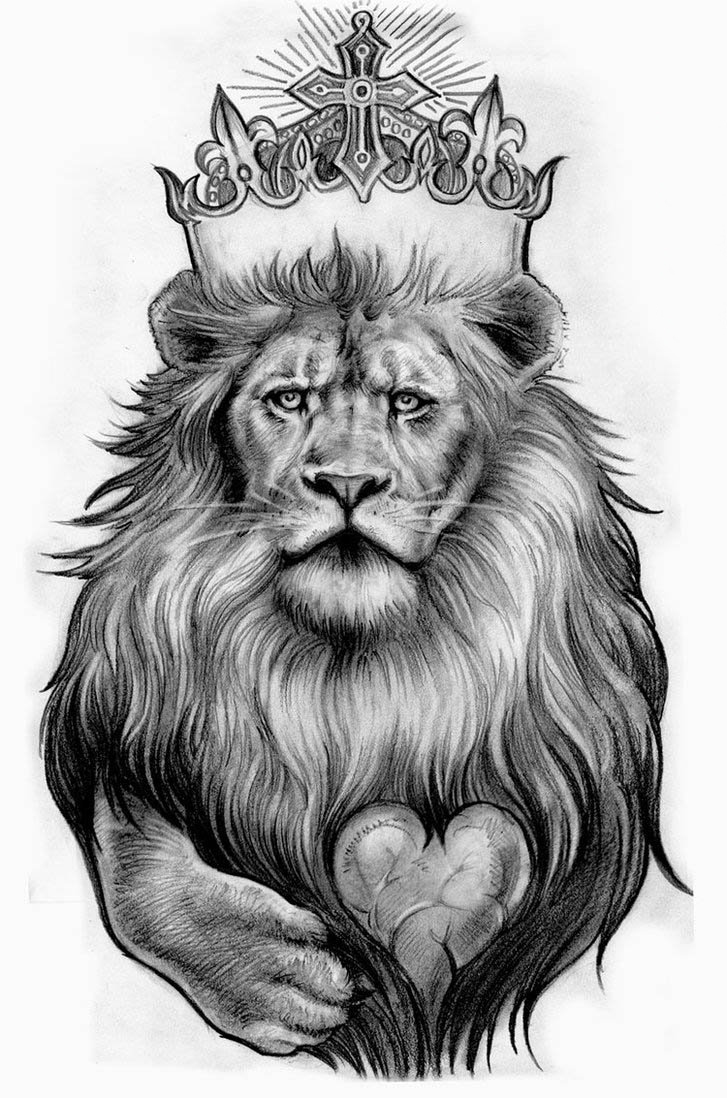 点击大图看下一张：黑灰素描创意霸气动物狮子纹身手稿