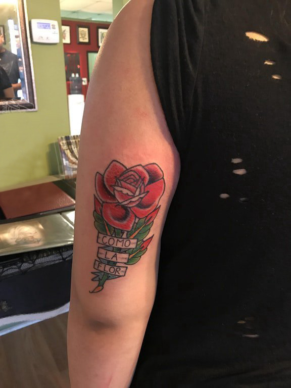 点击大图看下一张：女生手臂上彩绘水彩素描创意文艺唯美玫瑰纹身图片